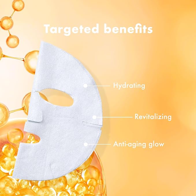 Petal Fresh Skin ResQ Get Up & Glow Sheet Mask with Vitamin C Complex 10% + 24k Gold, JUMBO 7 Pack, Brightening Korean Face Mask, Evens Tone, Radiance Boost, Fragrance-Free, Vegan, Cruelty-Free
