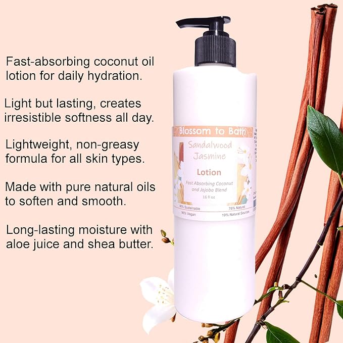 Sandalwood Jasmine Lotion (16 ounce) - Natural Fragrance - Absorbs Quickly with a Stirring Earthy Floral Scent