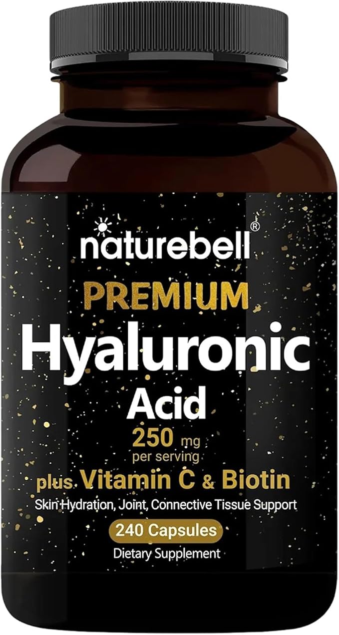NatureBell Hyaluronic Acid 250mg - 240 Capsules - 250mg Hyaluronic Acid, 5000mcg Biotin & 25 mg Vitamin C - Supports Skin, Hair, Bone, Eye & Joint Health*