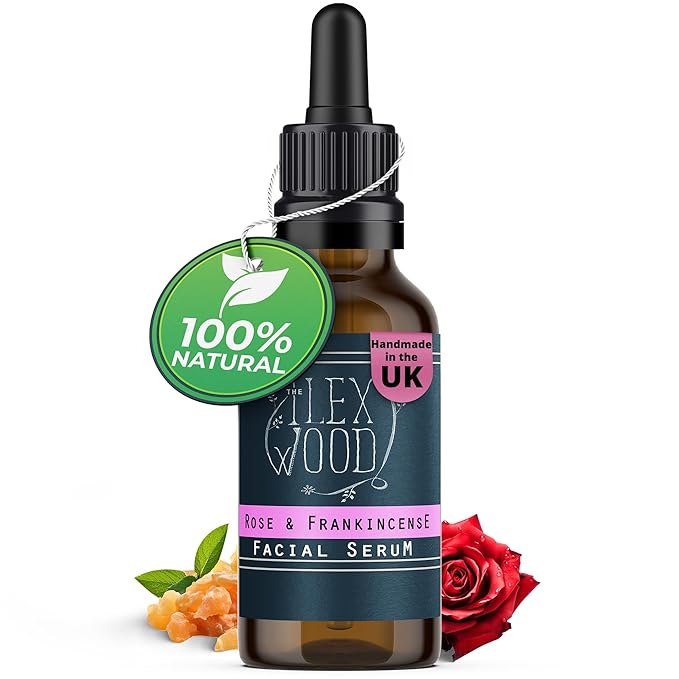 The Ilex Wood - Rose and Frankincense Face Serum - 100% Natural, Vegan, Moisturising, Anti Ageing, Wrinkle & Line Reducing, Cruelty Free, Plastic Free, Handcrafted - 20ml (0.68 fl oz)