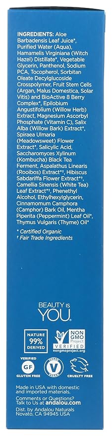 Andalou Naturals Toner Ounces, Willow Bark Pure Pore, 6 Fl Oz