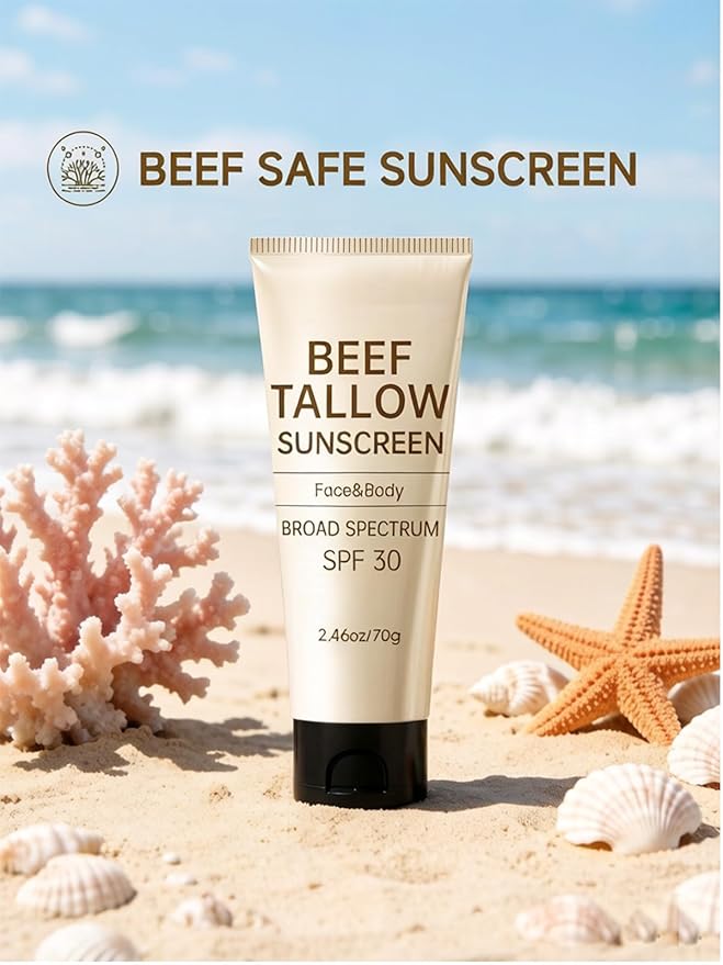 Tallow Sunscreen, Sunscreen for Face, SPF30 Natural Reef Safe Face Body Beef Tallow Sunblock, Non Greasy Clean Travel Sun Screen Sunblock for Summer Outdoor Travel, 2.46 OZ