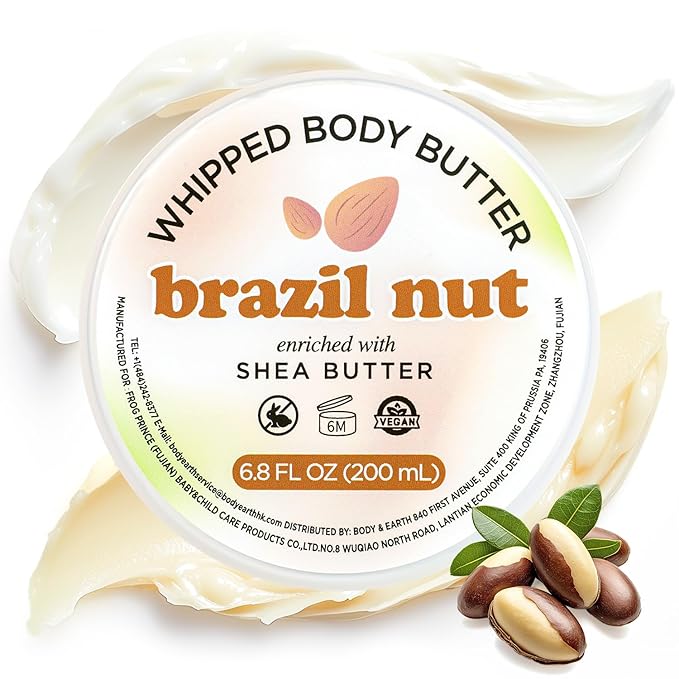 Brazil Nut Whipped Body Butter, Brazilian Body Butter Cream, Natural Whipped Shea Butter for Women Dry Skin, Gentle Hydration with Long Lasting Moisture 6.8 floz