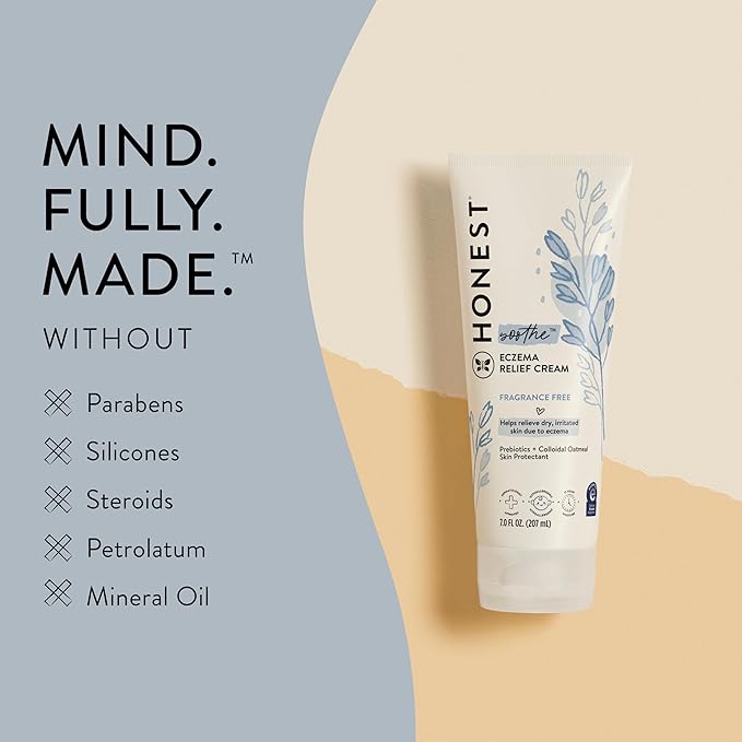 The Honest Company Eczema Soothing Therapy Cream and Skin Protectant, Naturally Derived, Gentle for Baby, Prebiotics Colloidal Oatmeal, 7 oz