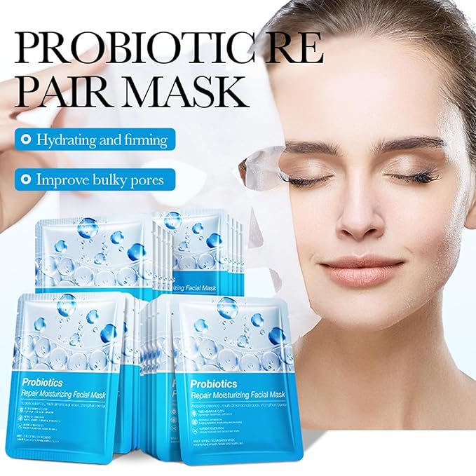 Hydrating Facial Mask Sheet Set of 5, Moisturizing Face Mask for Smooth and Supple Skin, Refreshing Self Care Beauty Probiotics One Size