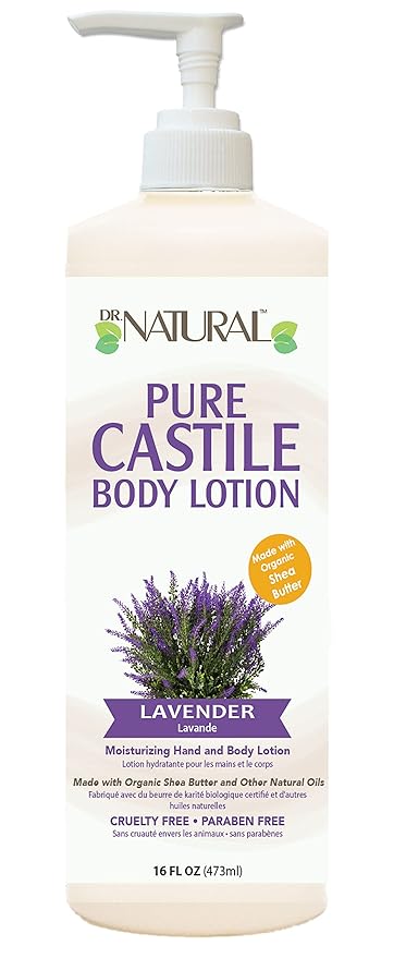 Dr. Natural Castile Body Lotion - Deeply Moisturizing Body Butter with Shea Butter - Lotion for Women and Men - Cruelty Free - Lavender - 16 oz