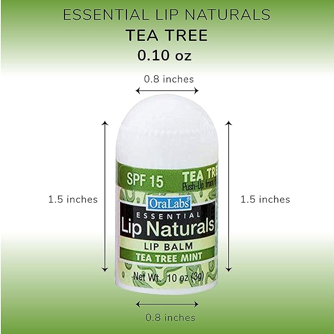 Lip Naturals® | Mini Tea Tree Balm with Sunscreen (SPF-15) | Made in USA with Coconut Oil, Tea Tree Oil, and Peppermint Oil | 12-Count Mini Lip Balm Pack with Tea Tree Mint Flavor (0.10oz/3g Each)