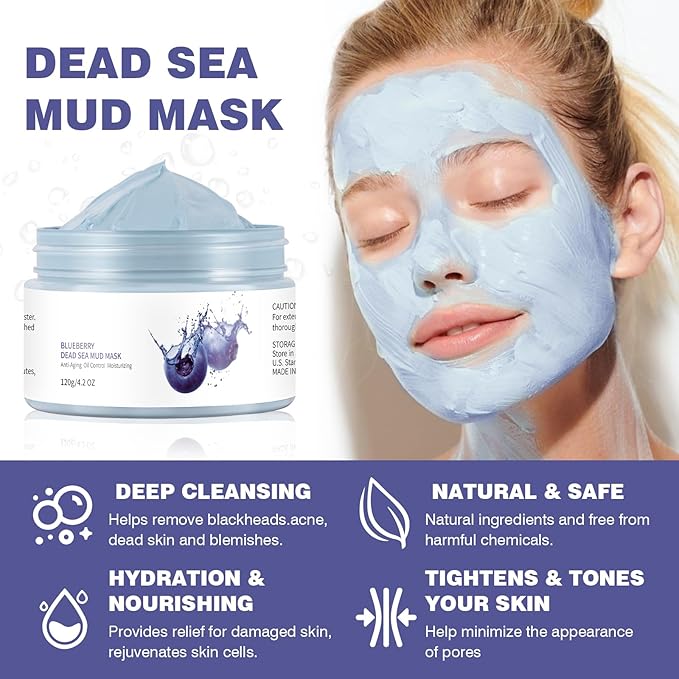 Clay Mud Face Mask for Women,Blueberry Dead Sea Mud Facial Mask Skincare,Deeping Cleansing,Oil Control,Hydrating Face Cleaning Clay Masks for All Skin Types (4.2OZ)