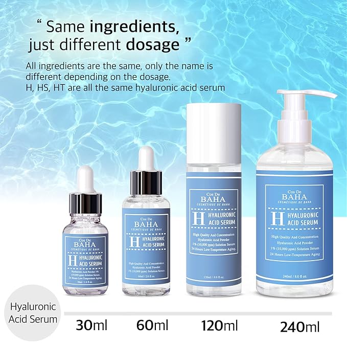 Cos De BAHA Hyaluronic Serum 1 Fl Oz – Pure Sodium Hyaluronate 10,000 ppm Hydrating Face Serum for Dry & Dehydrated Skin – Lightweight Fragrance-Free Korean Skincare Formula (30 ml)