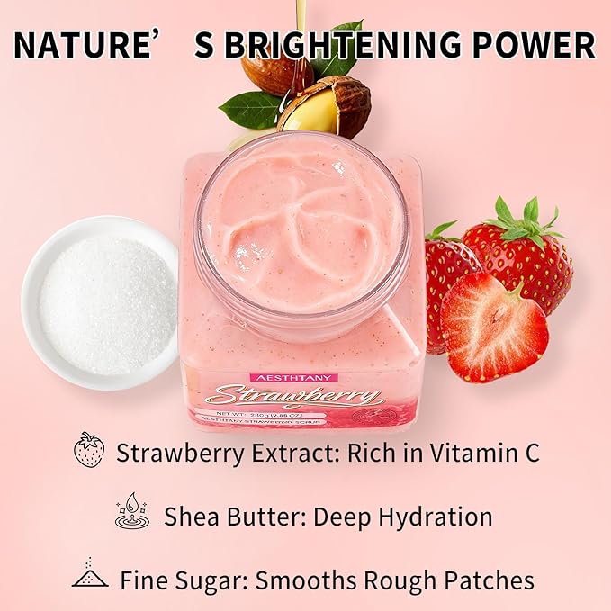 strawberry Body Scrub & Body Scrub Moisturizing and Exfoliating Body, Face, Hand, Foot Scrub,Deep Cleansing (280g, strawberry)