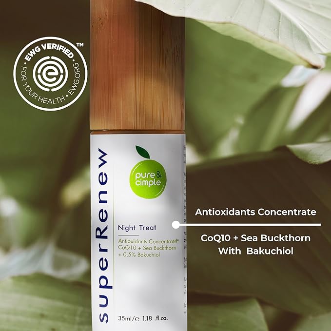 superRenew Retinol Alternative Organic Face Oil - Bakuchiol Night Oil with Sea Buckthorn, CoQ10, Squalane, Rosehip - Hydrating Anti-Aging Oil for Dry, Mature, Sensitive Skin (35ml)