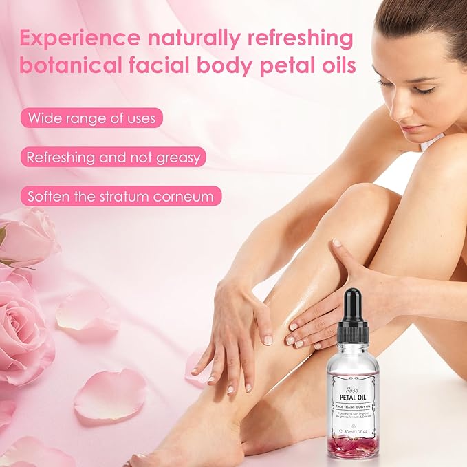 AUSLKA Facial Rose Oil Moisturizing without Greasiness, Natural Rose Essential Oil with Petal Fragrance for Face Body Hand Contains Vitamin E Anti Ageing & Anti Wrinkle for Skin Care, 1 FL.OZ (30ml)