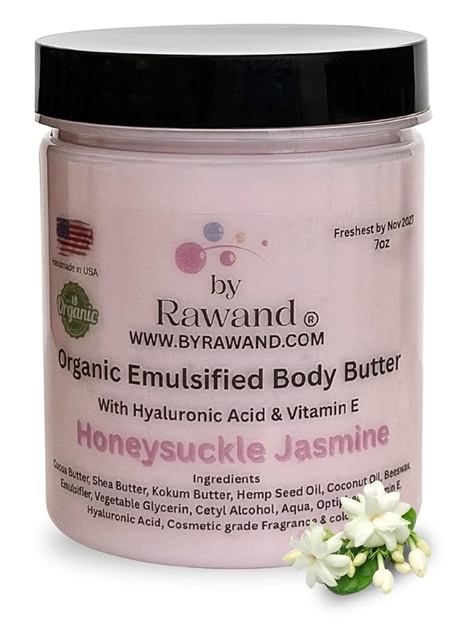 Handmade Jasmine Luxurious emulsified Body butter with Shea, kokum & Cocoa butter based with natural oils & Hyaluronic Acid - non greasy, moisturizing (Pink (Honeysuckle Jasmine))