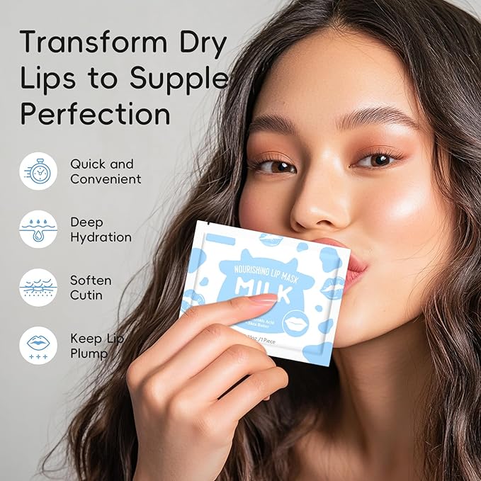 AKARY Milk 5 Pcs Moisturizing Lip Mask, Lip Sleep Gel Pads Mask Bulk for Moisturizing, Patches Let Skin Smoothing, Exquisite, Remove Dead Skin, Keep Plump & Wrinkle, for Dry or Chapped Lips (5)