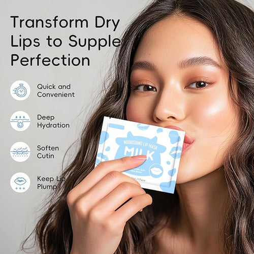 AKARY Milk 5 Pcs Moisturizing Lip Mask, Lip Sleep Gel Pads Mask Bulk for Moisturizing, Patches Let Skin Smoothing, Exquisite, Remove Dead Skin, Keep Plump & Wrinkle, for Dry or Chapped Lips (5)