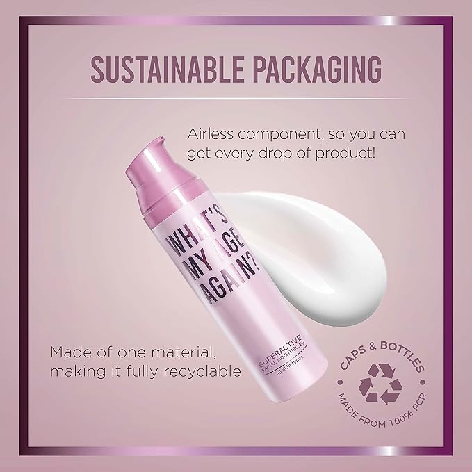 What’s My Age Again? SuperActive Facial Moisturizer | Daily Hydrating Face Moisturizer with Hyaluronic Acid, Niacinamide, Glycerin, Peptides, Vitamins B5, C & E | Clean, Vegan, Sustainable & Cruelty-Free | EWG Verified | Fragrance Free | All Skin Types...