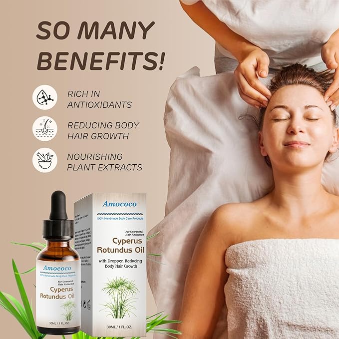 Cyperus Rotundus Oil, Natural Cyperus Rotundus Oil for Hair Removal, Moisturizes & Soothes the Skin, Suitable for All Skin Types, 30ml