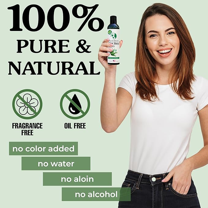 Earth's Daughter Organic Aloe Vera Gel from Fresh Cut 100% Pure Organic Aloe leaves – Fast Absorbing for Face, Skin, Hair & Body – Vegan, Unscented, Natural - 8 Oz USA Made