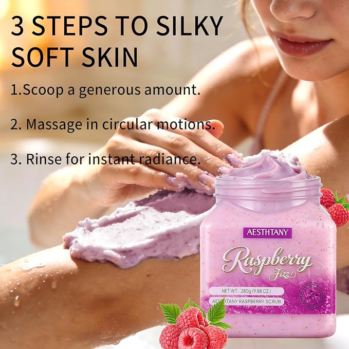 Raspberry Body Scrub & Body Scrub Moisturizing and Exfoliating Body, Face, Hand, Foot Scrub,Deep Cleansing (280g, raspberry)