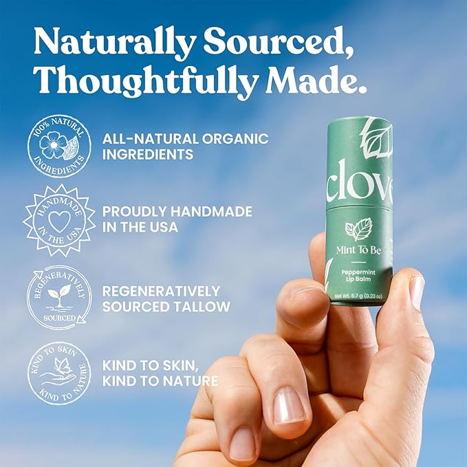 Cloven Tallow Lip Balm, Deep Hydration for Lips, Face & Dry Skin | Natural Grass-Fed, Organic Ingredients, Nourishes & Protects | Peppermint | Made in the USA