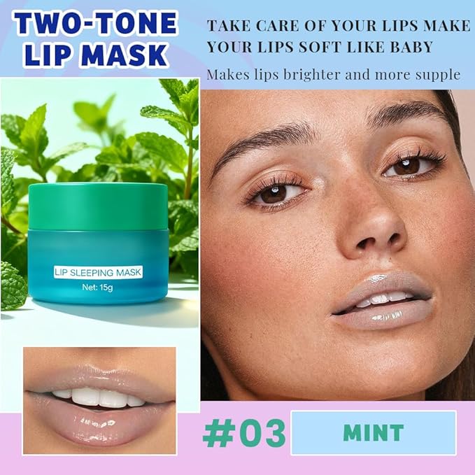 FeiCuiYun Lip Sleeping Mask, Moisturization and Antioxidants, Nourish, Hydrate, Flaky, Dry Lips, Includes Softapplicator Brush (Mint, 1Pcs)