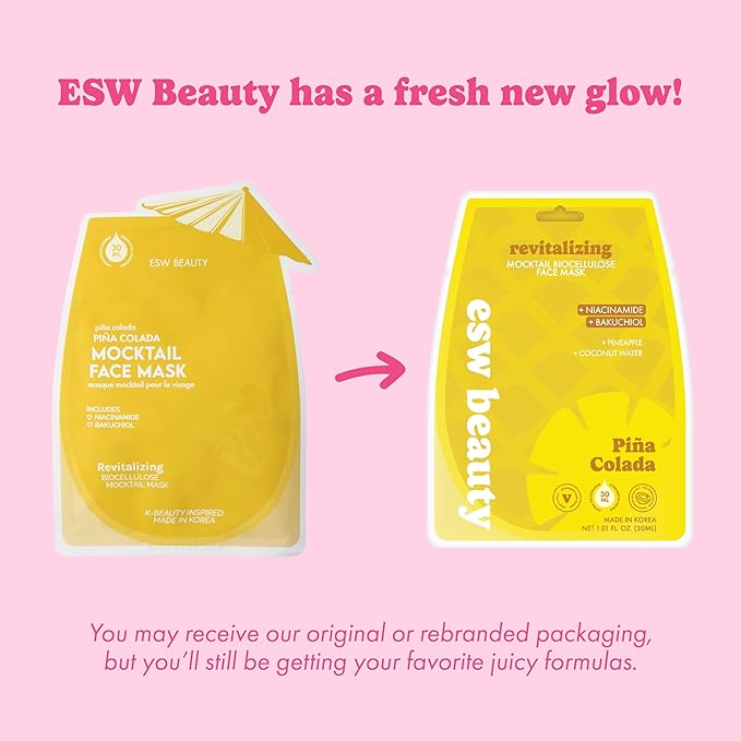 ESW Beauty Piña Colada Revitalizing Face Mask - Refreshing, Vegan Face Mask with Pineapple & Coconut Water for Glowing Skin