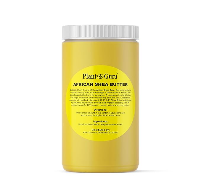 Plant Guru Raw African Shea Butter 32 oz. / 2 lbs. Jar Bulk 100% Pure Natural Unrefined YELLOW - Ideal Moisturizer For Dry Skin, Body, Face And Hair Growth. Great For DIY Soap and Lip balm Making.