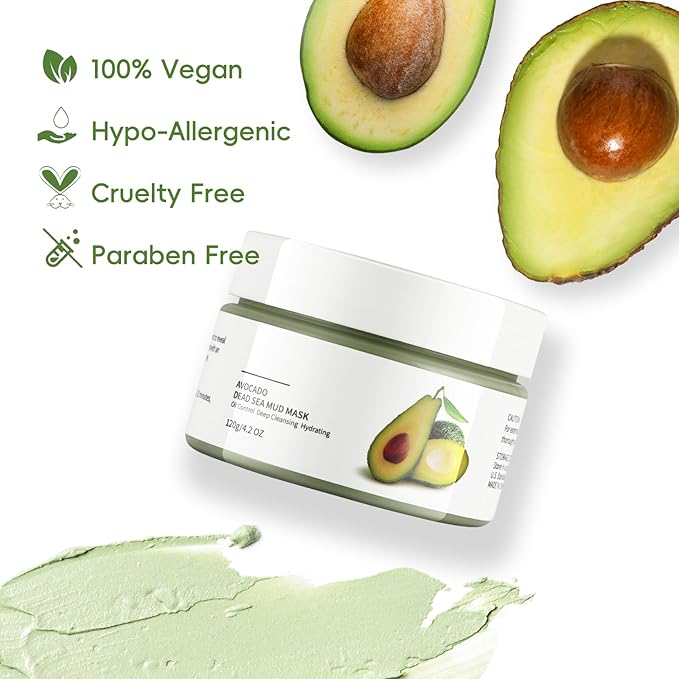 Clay Mud Face Mask for Women,Avocado Dead Sea Mud Facial Mask Skincare,Deeping Cleansing,Oil Control,Hydrating Face Cleaning Clay Masks for All Skin Types (4.2OZ)