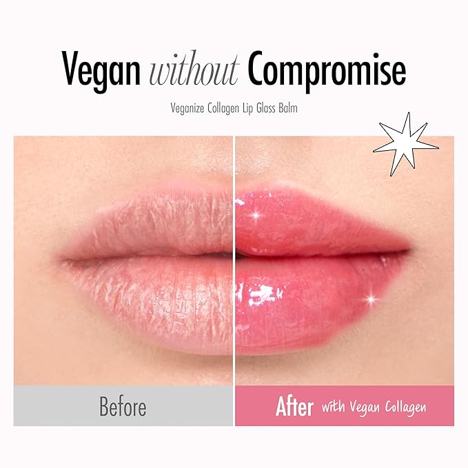 self beauty Veganize Collagen Lip Glass Balm - Hydrating Lip w/Hyaluronic Acid - Vegan Korean Lip Balm Moisturizing Lip Care – Lip Gloss Repair for Dry Cracked Lips 0.06 oz (#1 Camellia Red)