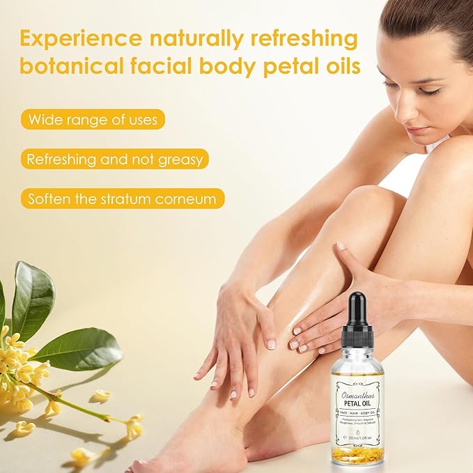 AUSLKA Facial Body Oil Moisturizing Without Greasiness, Natural Massage Essential Oil with Petal Fragrance for Face Body Hand Contains Vitamin E Anti Ageing & Anti Wrinkle, 1 FL.OZ (30ml)