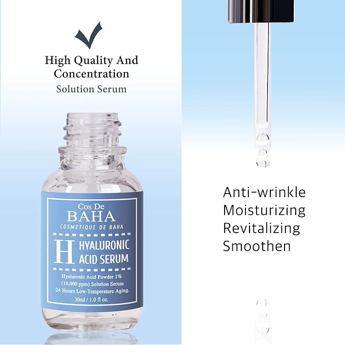 Cos De BAHA Hyaluronic Serum 1 Fl Oz – Pure Sodium Hyaluronate 10,000 ppm Hydrating Face Serum for Dry & Dehydrated Skin – Lightweight Fragrance-Free Korean Skincare Formula (30 ml)