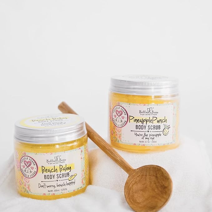 Bella & Bear Pineapple Body Scrub Exfoliator – Vegan Sugar Scrub for Smooth Skin, Fresh Pineapple Scent (6.7oz)