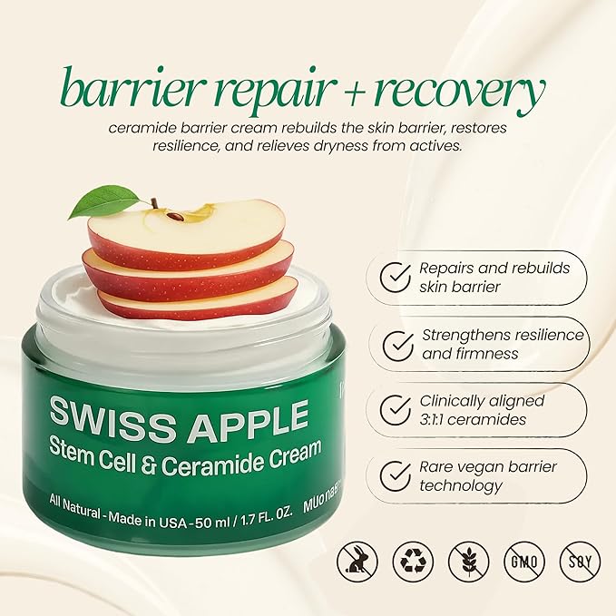 Mudita Earth Swiss Apple Stem Cell Cream – Rich Vegan Ceramide Moisturizer for Dry & Stressed Skin – Night & Recovery Face Cream with Ceramides, Ferments & Swiss Apple – Non-Greasy, Non-Comedogenic