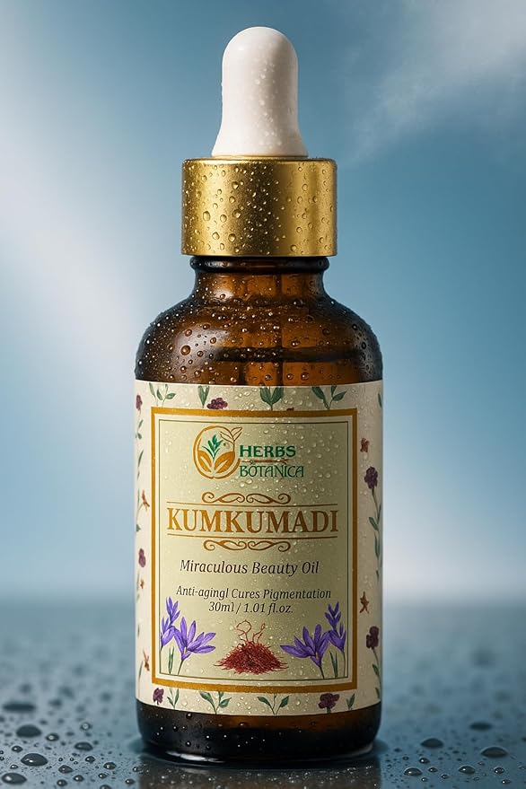 Herbs Botanica Kumkumadi Oil Pure Ayurveda Face Oil with Saffron, Serum Face Moisturizer 26 Herbs 30 Ml
