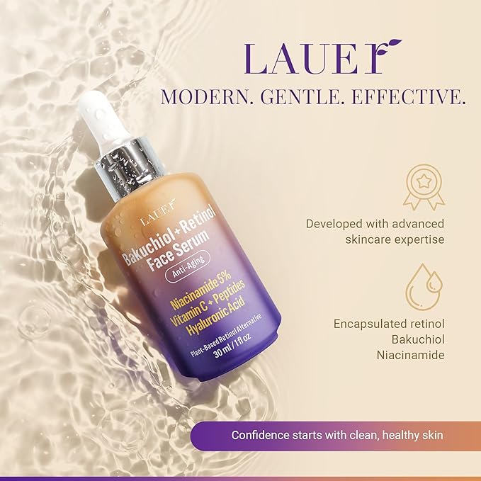 Bakuchiol Retinol Serum for Face with Vitamin C Hyaluronic Acid & Niacinamide Anti-Aging Plant-Based Serum Reduces Wrinkles Firms & Smooths Skin Vegan Fragrance-Free1 fl oz