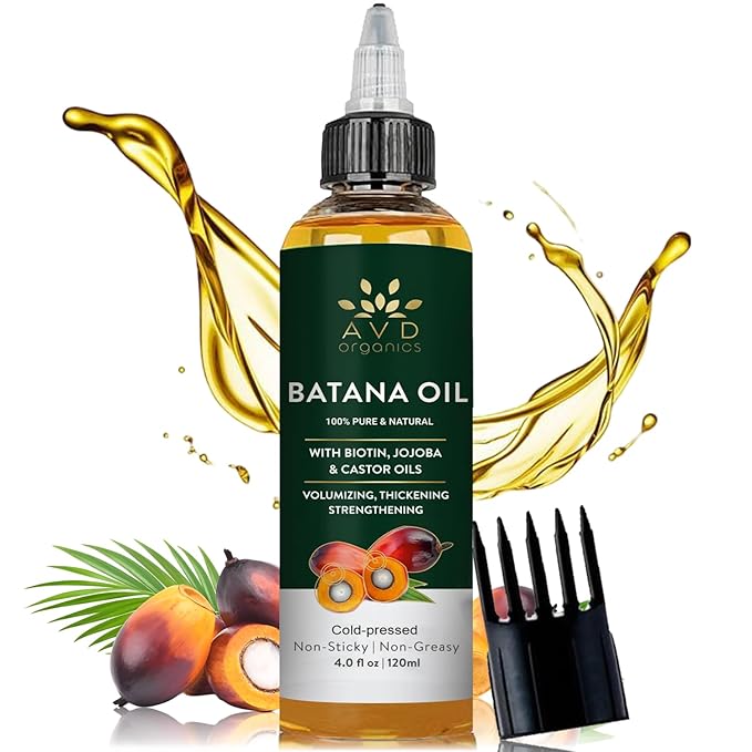 AVD ORGANICS Batana Oil for Hair Growth 4.05 fl oz | Dr Sebi Organic Raw Batana Oil from Honduras | 100% Pure & Natural for Thicker & Stronger Hair | Ideal for Men & Women | 120ML