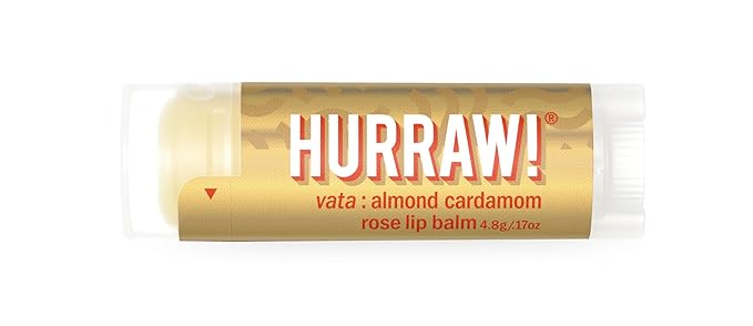 Hurraw! Almond, Cardamom, Rose (Vata) Lip Balm: Organic, Certified Vegan, Cruelty and Gluten Free. Non-GMO, 100% Natural Ingredients. Bee, Shea, Soy and Palm Free. Made in USA