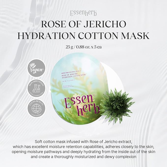 Tea Tree Relief Cotton Mask, Soothing & Hydrating, Vegan, Korean Skin Care Face Mask 23g*5sheets (Rose of Jericho)