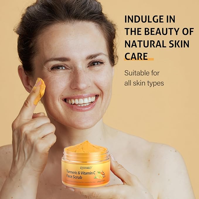 RIHAKO Easter Gifts for Women Turmeric Vitamin C Face Scrub-Turmeric Microdermabrasion Exfoliating Facial Scrub Vitamin C Face Exfoliator