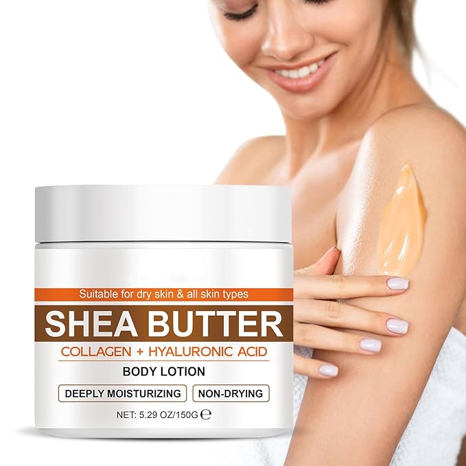 Grospe Shea Body Butter for Dry, Extremely Dry, Sensitive Skin,Body Cream with Marine Collagen, Shea Butter & Argan Oil for Women & Men