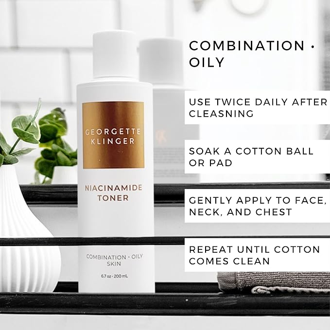 Niacinamide Toner - Clarifying, Firming, and Alcohol-Free Formula with Salicylic Acid, Witch Hazel, and White Willow Diminishes Sebum Production, and Unclogs Pores - 6.7 oz by Georgette Klinger
