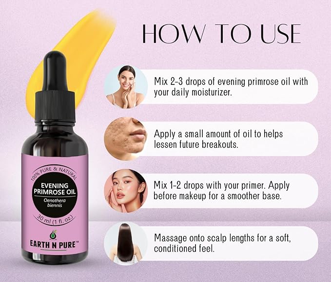 Earth N Pure Evening Primrose Oil for Skin, Hair and Nails Care | Cold Pressed | 15 ML