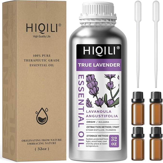 HIQILI 32 Fl Oz Lavender Essential Oil Pure, for Aromatherapy Diffuser, Hair, Includes Premium Dropper-32 Ounces