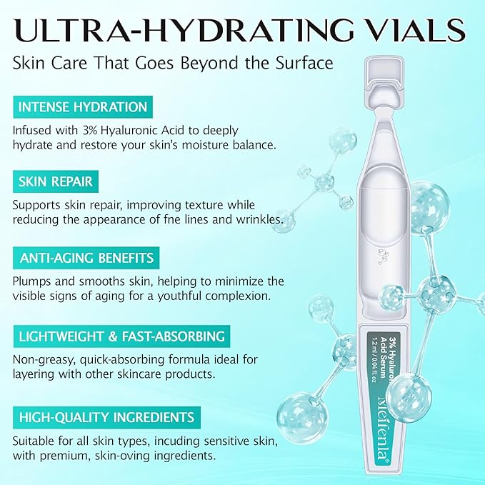 Meifenla 3% Hyaluronic Acid Serum for Face,Ultra-Hydrating Hyaluronic Acid Serum Tube Smooth Skin Deep Moisturizing Facial Serum for Anti-Aging with 30 Pcs Single-Use Vials Design