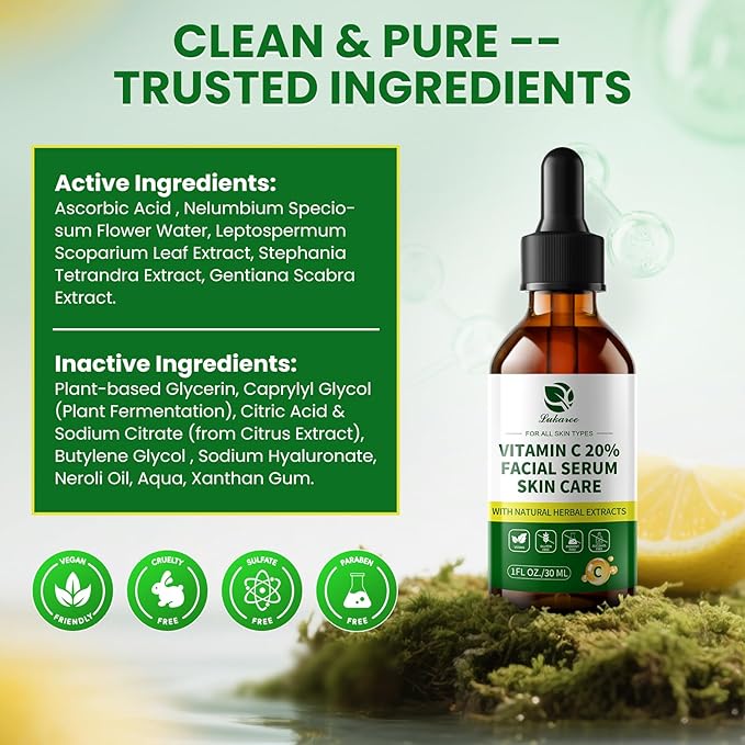 Lukaree Vitamin C Serum for Face – Brightening Vitamina C Facial Serum with Sodium Hyaluronate | Evens Skin Tone & Smooths Fine Lines | Antioxidant-Rich Beauty Product for All Skin Types,1 Fl Oz