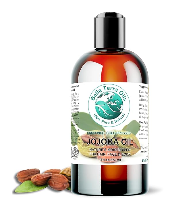 Bella Terra Oils - Organic Jojoba Oil 16 oz - Cold-Pressed Brilliance, Elevate Your Nail Oil Regimen with Vitamin-Rich Organic Jojoba Goodness