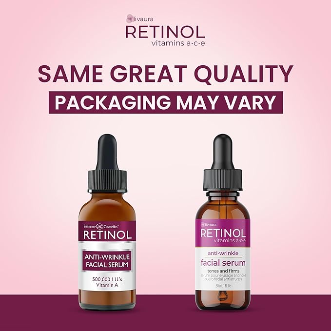 LIVAURA Retinol Anti-Wrinkle Facial Serum – Vitamin A Concentrate Improves Skin’s Elasticity & Tone and Minimizes Appearance of Fine Lines & Wrinkles – Look Younger With The Age-Defying