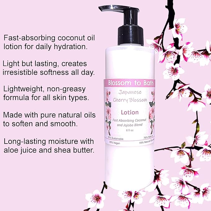 Japanese Cherry Blossom Lotion (8 Ounce) - Phthalate Free Fragrance - Absorbs Quickly with an Elegantly Blossoming Scent