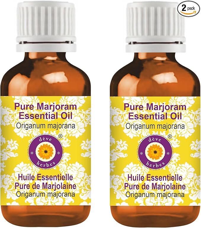 Deve Herbes Pure Marjoram Essential Oil (Origanum majorana) Steam Distilled (Pack of Two) 100ml X 2 (6.76 oz)