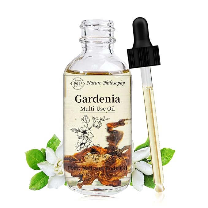 NP NATURES PHILOSOPHY Gardenia Multi-Use Oil for Face, Body and Hair - Organic Plant Fragrant Essential Oil for Dry Skin, Scalp and Nails - 2 Fl Oz
